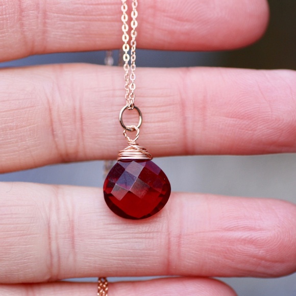 Handmade Garnet Pendant 14k Rose Gold Filled Wire Wrapped , January birthstone - Picture 3 of 6